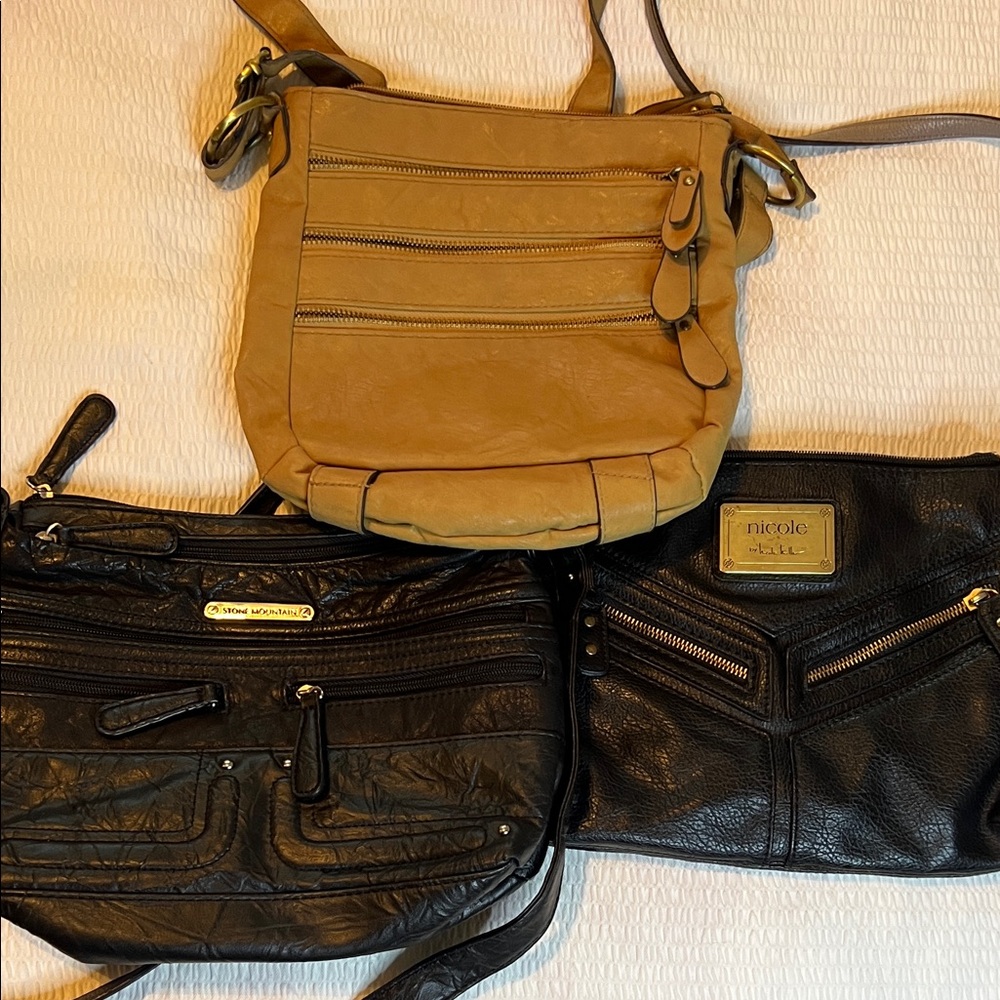 Nicole Miller Tan and Black Crossbody Bags Set